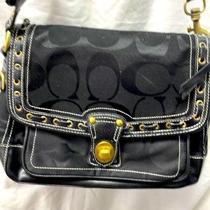 Coach 3 compartment leather/canvas shoulder bag 12x10x3.5 3/6/4